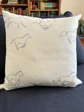 Embroidered Horse Throw Pillows - White - 18x18
